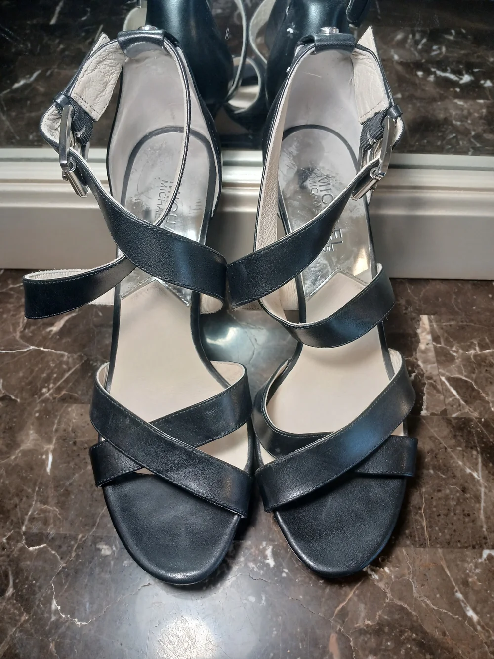MICHAEL Michael Kors Black Strappy Leather Heeled Sandals